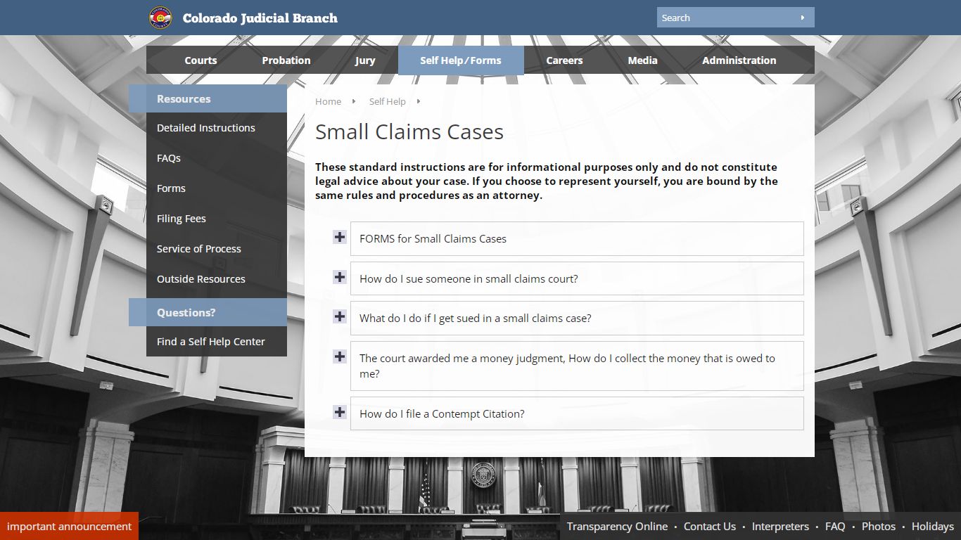 Colorado Judicial Branch - Self Help - Small Claims Cases