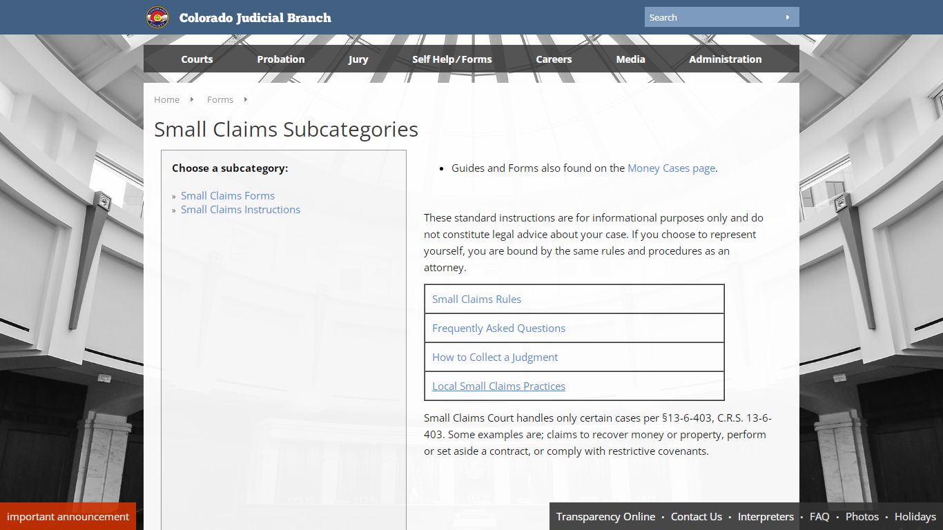 Colorado Judicial Branch - Forms - Small Claims